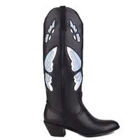 Gnazhee 2022 Women's Retro Embroidery Western Boots Vintage Wide Leg Comfy Walking Shoes Knee High Cowboy Boot