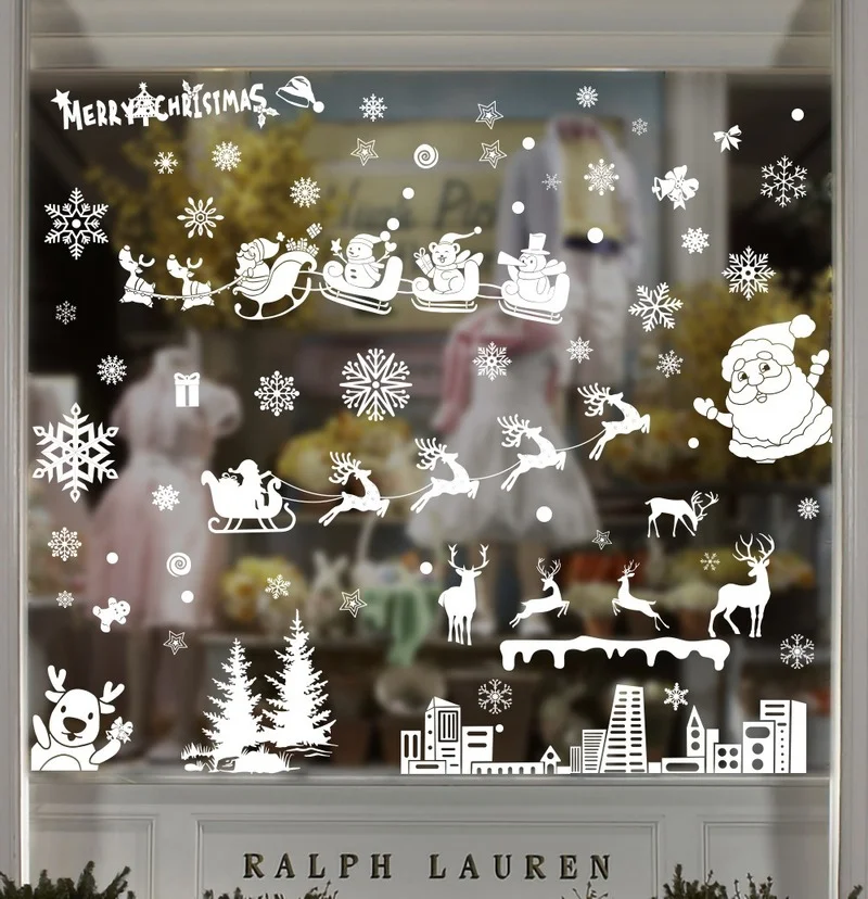 

Christmas Window Stickers Wall Christmas Window Wall Decor Merry Christmas Elk Decor for Home New Year Sticker White