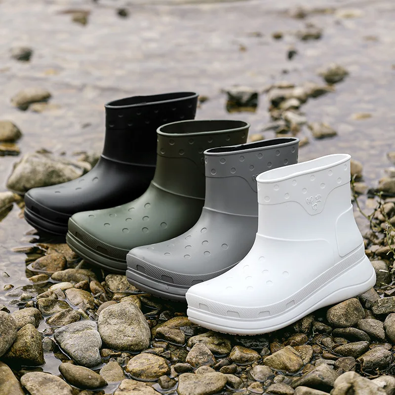 Новинка мужские модные водонепроницаемые резиновые сапоги до середины икры