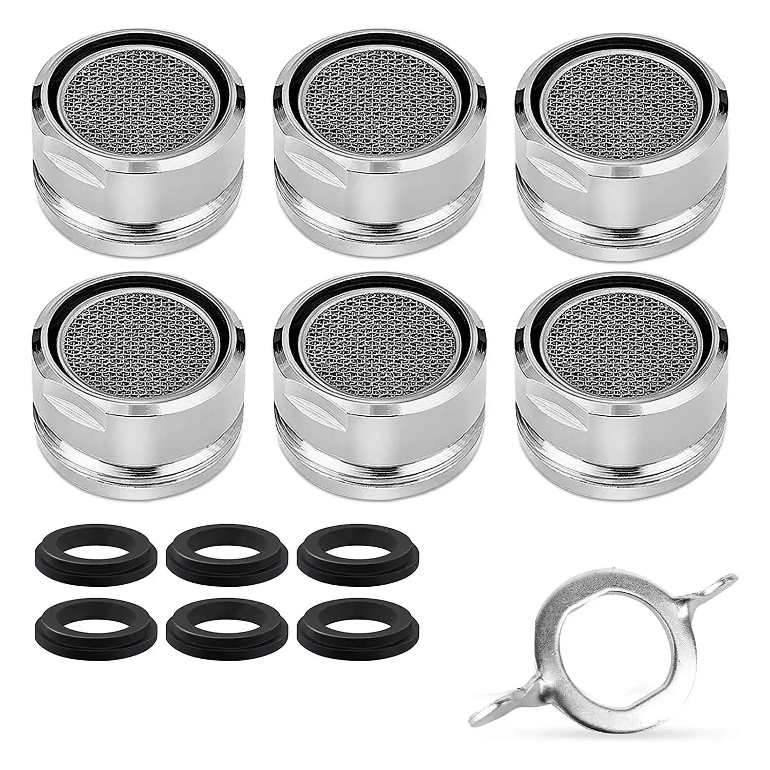 

6PCS M24 Tap Aerators with 6 High Quality Gaskets and 1 Chrome Keys Stainless Steel Aerator for Kitchen and