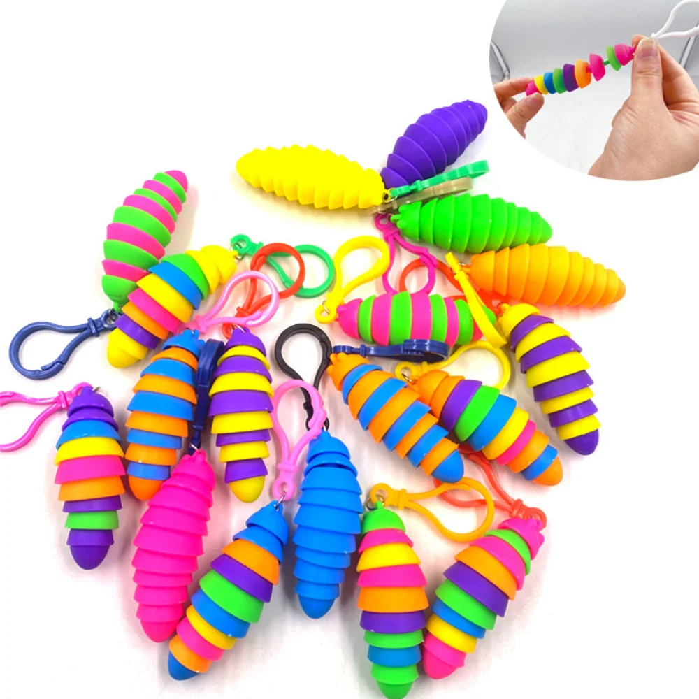 

Fidget Toys Caterpillar Keychain Funny Silicone Rainbow Kawaii Slug Snail Pendant Anti Stress Venting Stretch Toys for Kids Baby