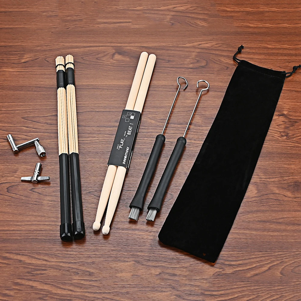 

Набор профессиональных барабанных палочек с сумкой для хранения, барабанные палочки, проволочная щетка для джазовых, народных, акустически...