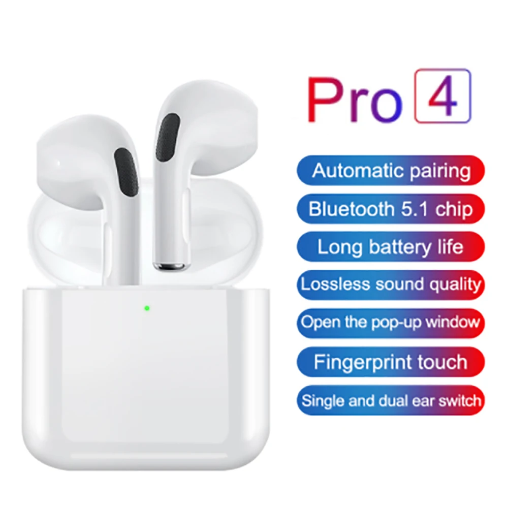 

TWS Pro 4 Bluetooth Headphones Wireless Earburds Headset Earphone Stereo In-Ear Sports Fone Bluetooth 4 Generasi Pro4 Earphone