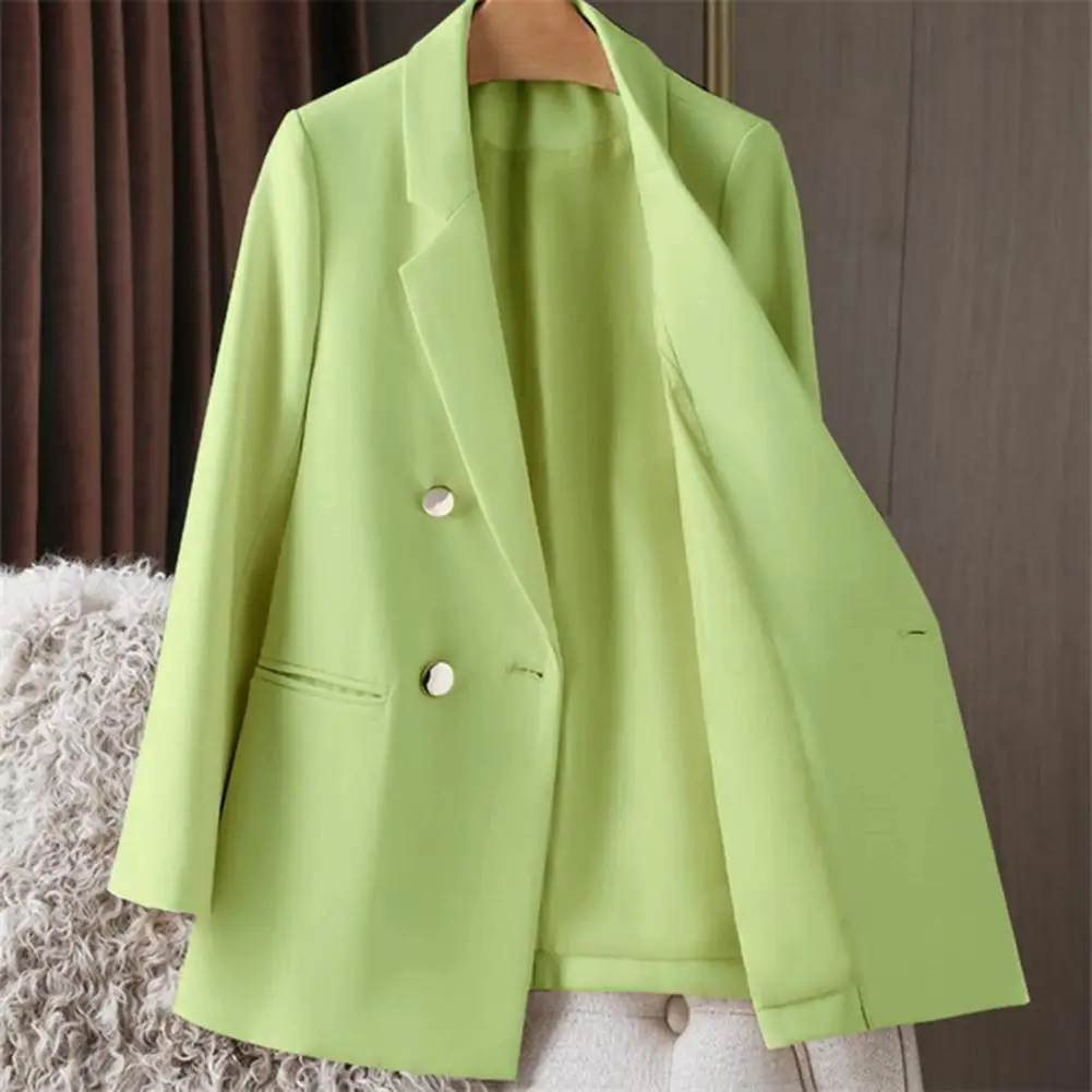 

Women Blazer Solid Color Suit Coat Lapel Long Sleeve Suit Jacket Double Breasted Pockets Office Blazer
