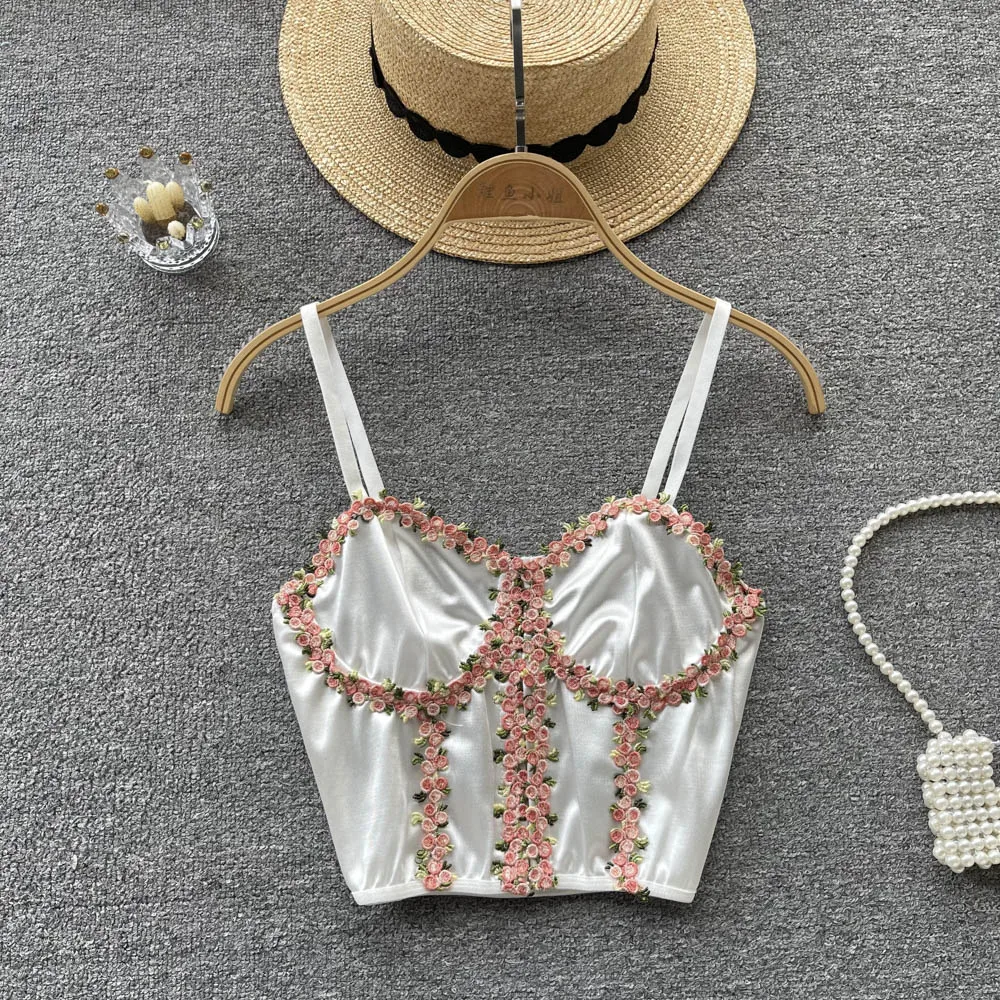 

Женский Атласный топ без рукавов, винтажный Топ с цветочным корсетом, на бретелях