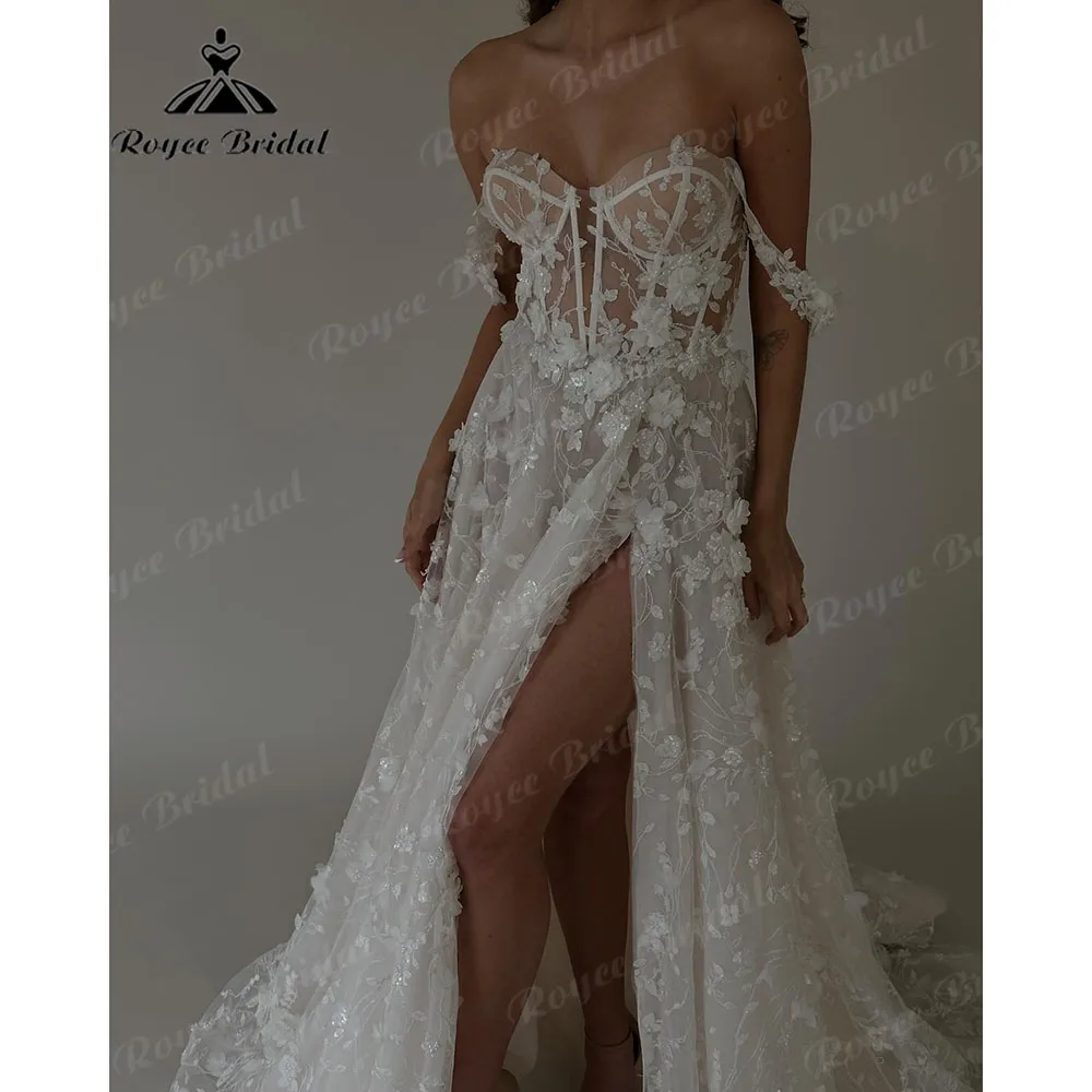 

Robe Mariee Lace Floral Hight Split Corset Back Wedding Dress with Cap Sleeve Off Shoulder 2024 Sexy Women Bridal Gown Brautklei