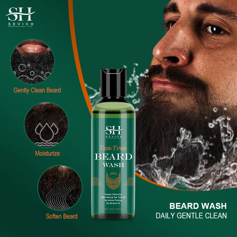 Sevich Beard Tea Tree Shampoo Gentle Clean Smooth Soothing Promote Beard Growth Damaged Dry Curled Curled Beard Cleaning Agent