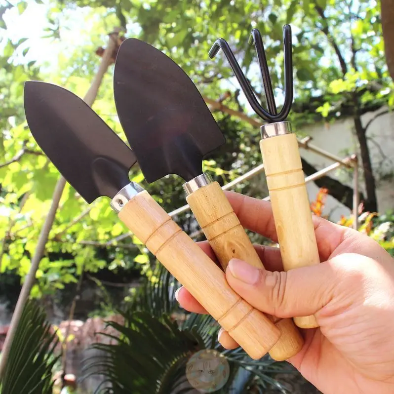 

3Pcs Mini Shovel Rake Set Shovel for Plants Bonsai Tools Garden Mini Hand Tools Miniature Planting Set Wooden Handle Spade Set