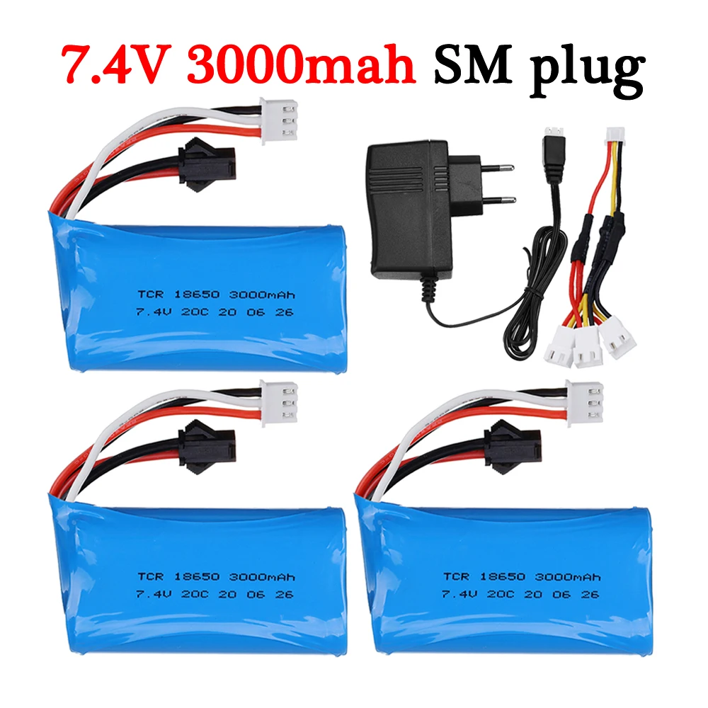 Литий-ионная батарея SM Plug 7 4 в 3000 мАч 20C 18650 для WPL MN99S D90 U12A S033g Q1 H101 радиоуправляемые