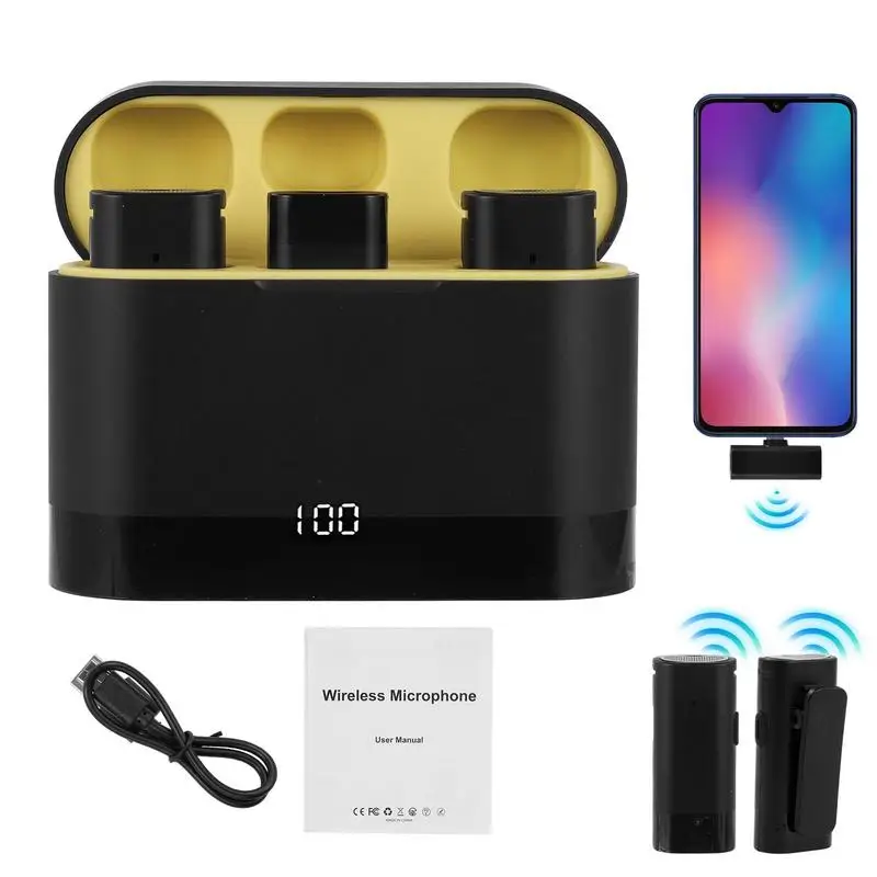 

Wireless Lavalier Microphone Lapel Type-C Wireless Mic 2.4GHz Noise Cancelling Lapel Microphone System Low Delay With Charging