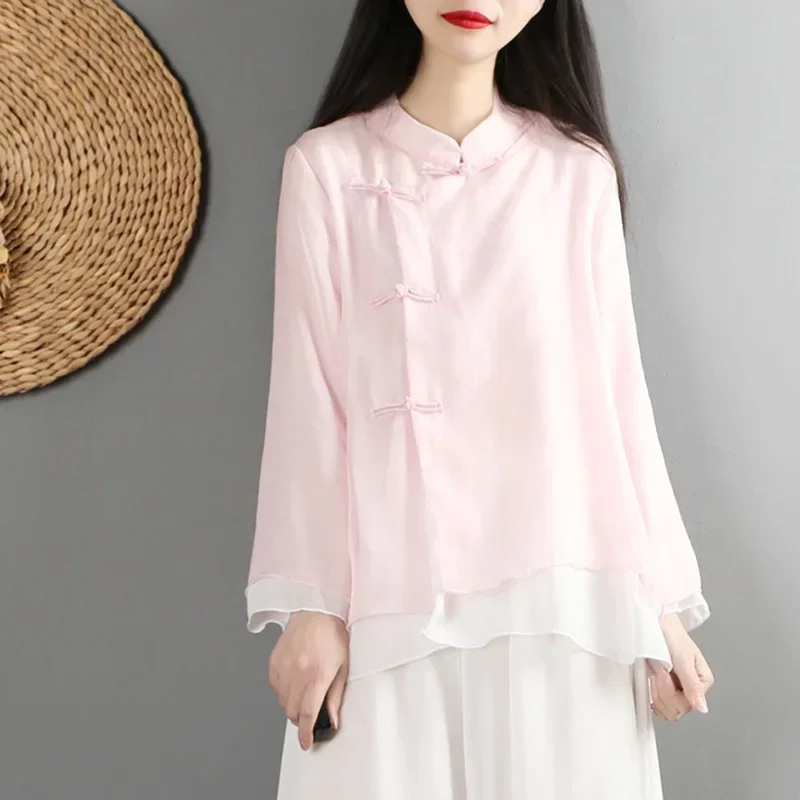 2024 Одежда в китайском стиле новая модная винтажная блузка с лягушкой и женский