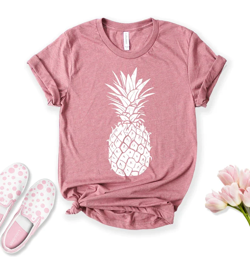 

Cute Pineapple T Shirt Pineapples Lover Gift for Her Mom T-shirts Short Sleeve 100% Cotton Top Tee Print Graphic O Neck Tshirt