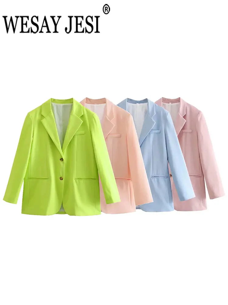 

WESAY JESI женский модный блейзер с длинным рукавом с лацканами однотонная шикарная Женская куртка простая повседневная офисная повседневная ж...