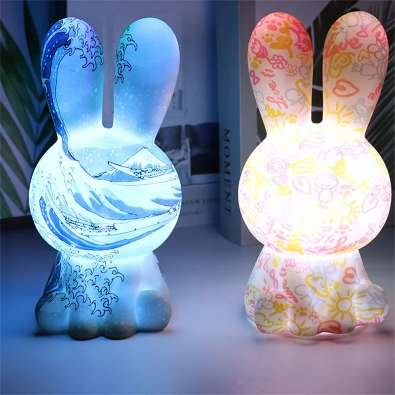 

Graffiti Rabbit Night Light Creative Gift Friends Indoor Decoration Pat Light Birthday Gift Girlfriend Valentine's Day Dimmable