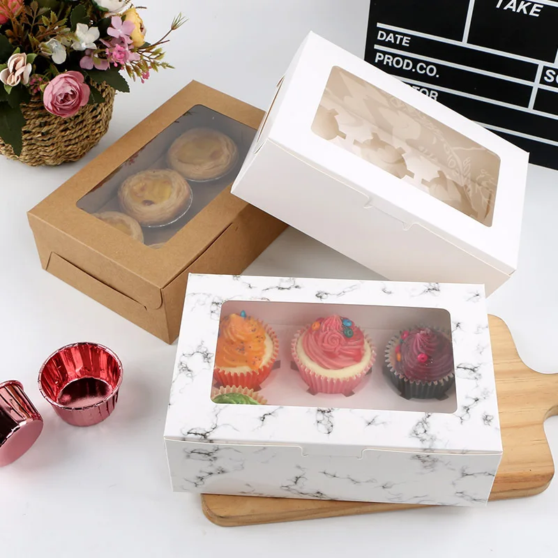 

5/10Pcs Cake Cookie Cavities Marbling Cupcake Boxes with Window Muffin Dragees Holder Dessert Containers Bonbonniere Cupcake Box