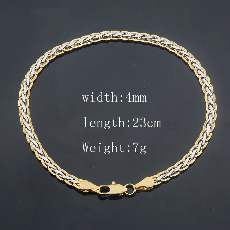 4 мм женский браслет из пшеницы желтого белого золота мужской 23 см 9 дюймов