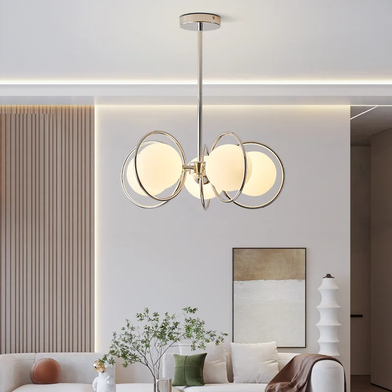 

Стеклянные потолочные люстры с белыми шариками Bauhaus, хромированные современные бриллиантовые минималистичные люстры, подвесные лампы, домашний декор для столовой