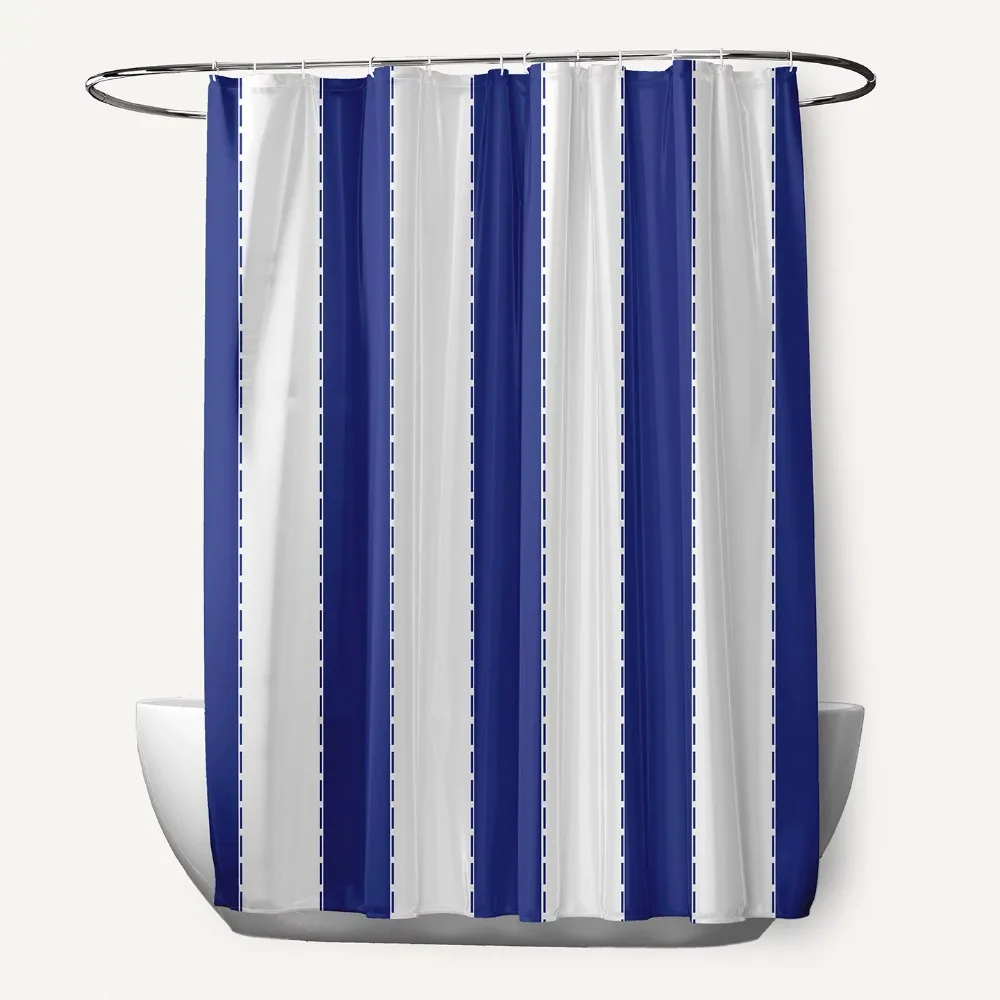 

Simply Daisy 70" x 73" Stitch in Time Blue Stripes Polyester Print Shower Curtain