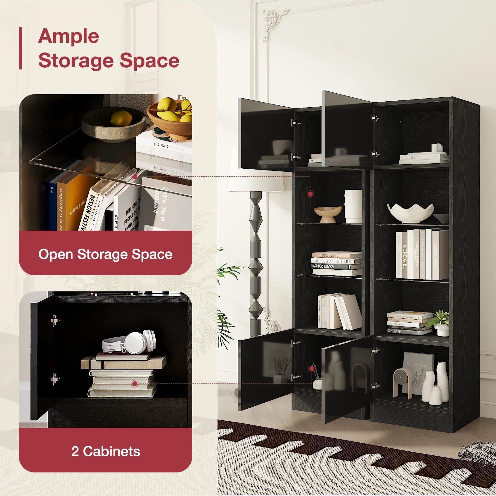# Modernes 2-Schrank-Bücherregal Verstellbares Glas regal Hochglanz-Bücherregal aus Holz Wohnzimmer Langlebige Bibliotheks (art.: 3920cff80b545) - 3920cff80b545