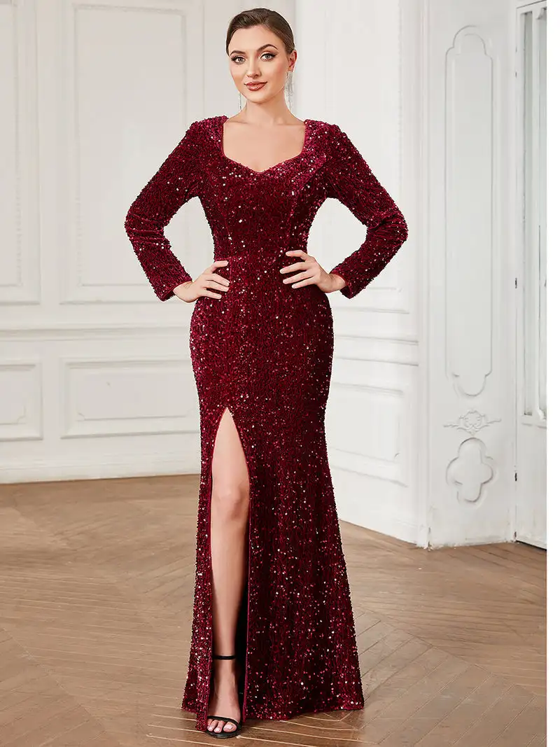

Gorgeous Evening Dresses Long Sleeves Sweetheart neckline 2023 ever pretty of Fishtail Olyester Burgundy Bridesmaid dress