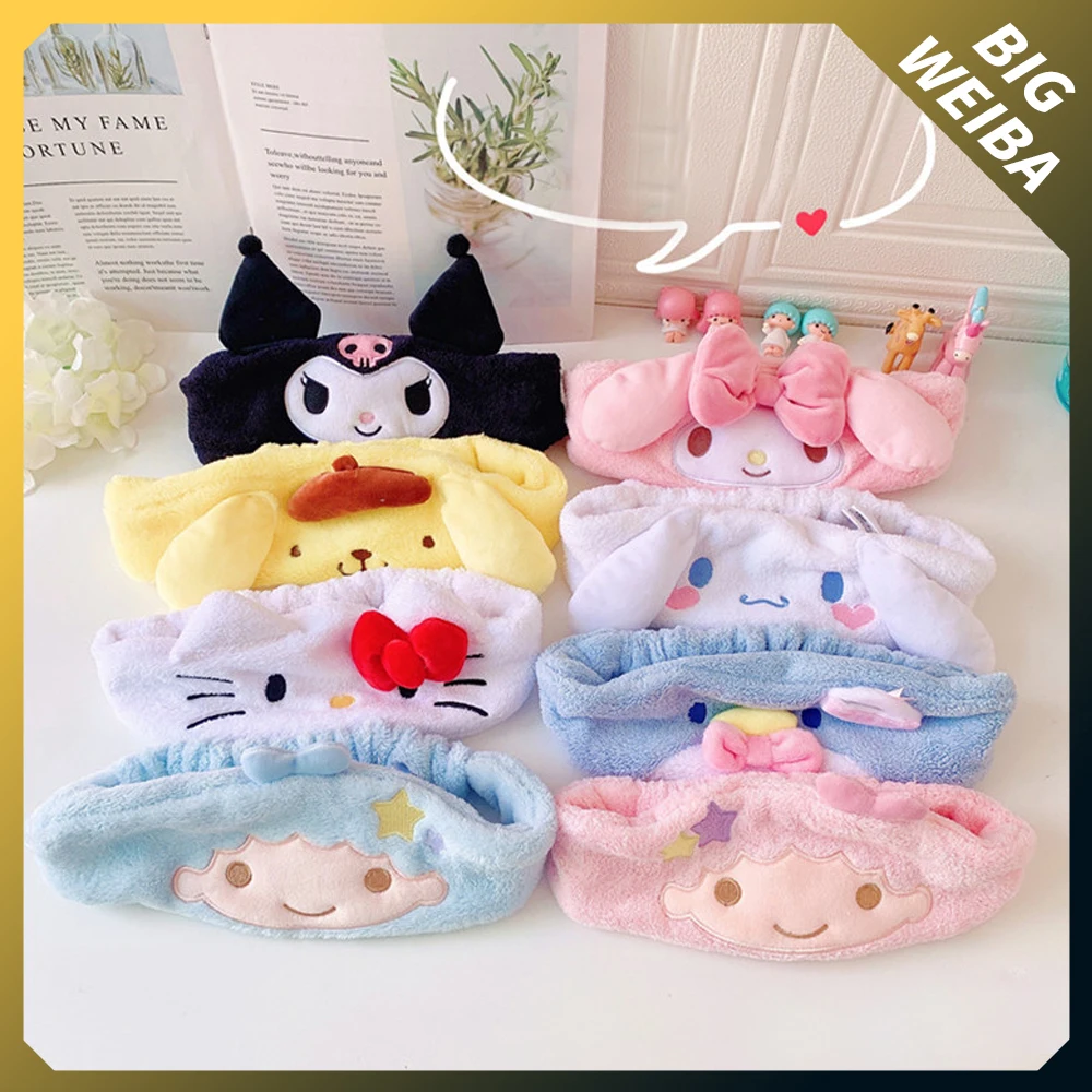 

Повязка на голову Sanrios Melody Kittys Kuromi с помпоном Cinnamorol для макияжа лица Корейская эластичная повязка на голову с мультяшным рисунком