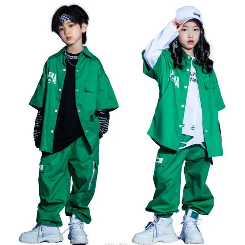 Детская одежда для показов в стиле хип-хоп зеленая рубашка куртка тактические