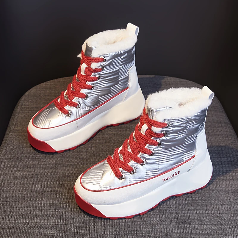 

2022 New Launch Winter Outdoor Leisure Women Snow Boots Genuine Leather Warm Non-slip Platform Sports Shoes