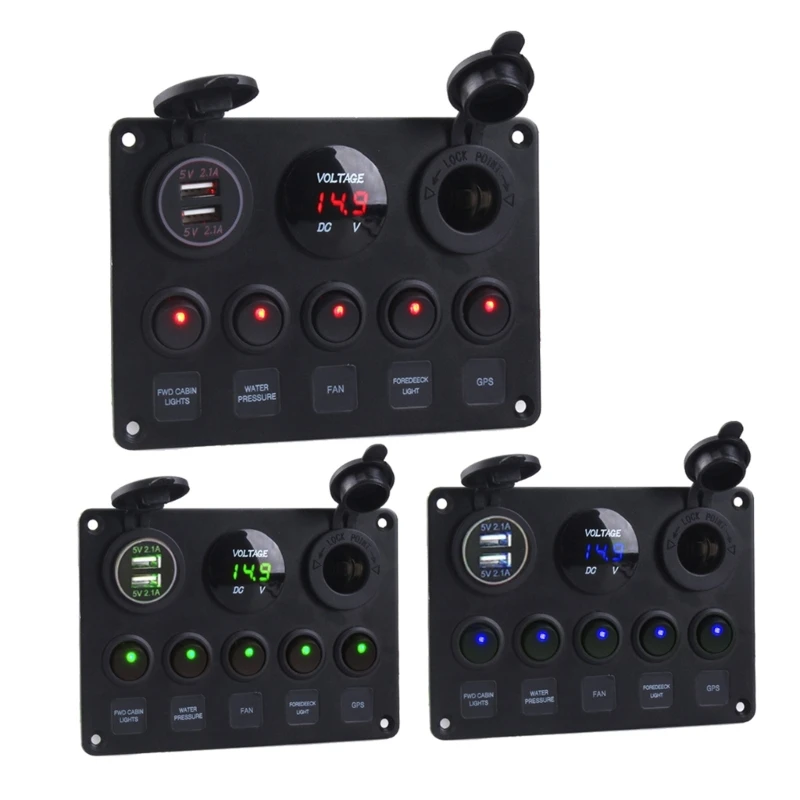 

12В 24В 5-кнопочный светодиодный переключатель панели переключения USB-зарядных устройств датчик для автомобиля морской пехоты