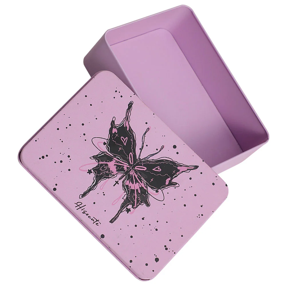 

Iron Storage Holder Rectangular Case Cookie Tin Jar Metal Can Small Lid Gift Giving