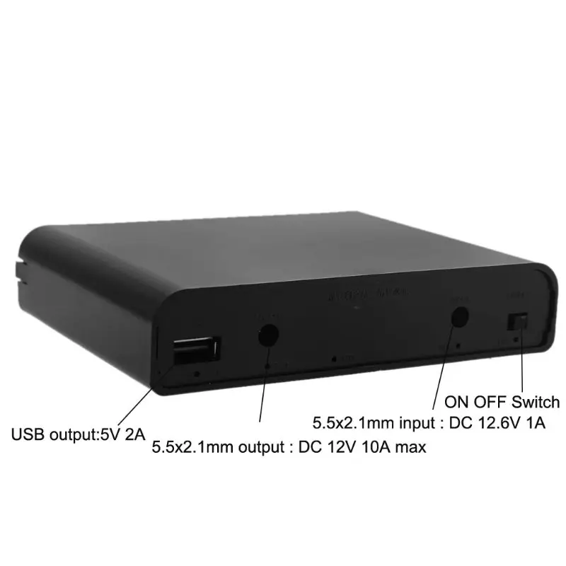 

USB 5V 2A DC 12V 10A Output 6x 18650 Batteries DIY Power Bank Box Charger for Cellphone WiFi Router LED Light Security Camera