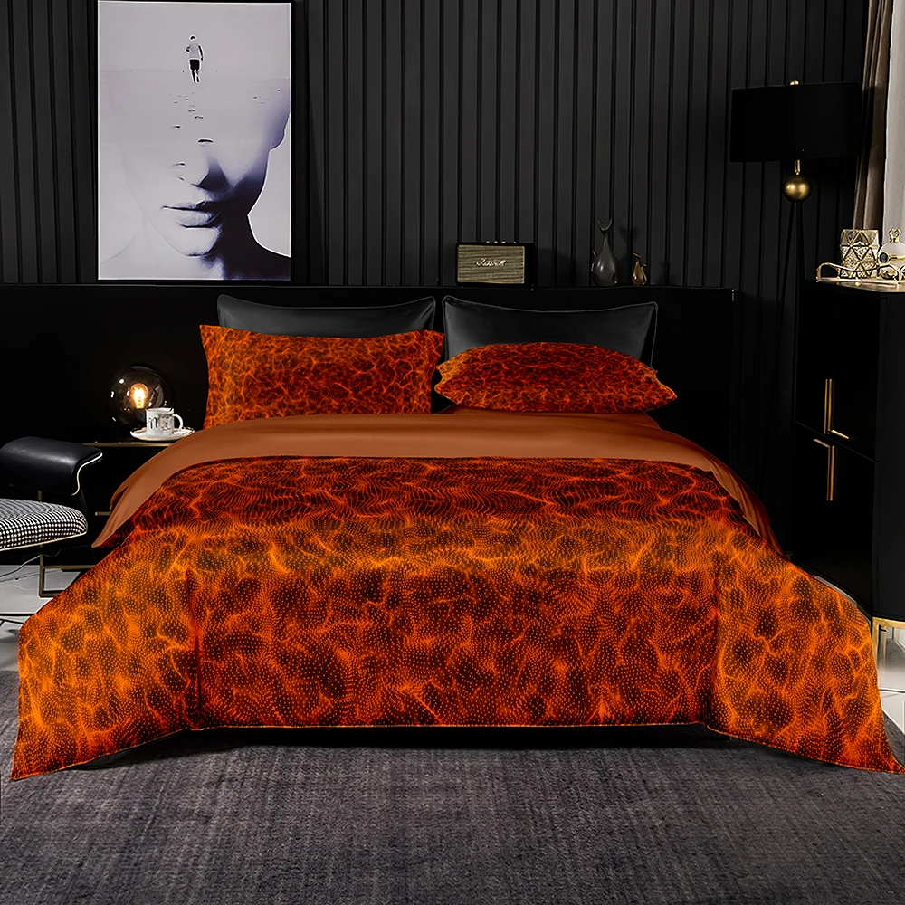 Luxury European Bedding Set 2/3Pcs Shinny Orange Light Duvet Cover &amp Pillowcase Quality Brown Lining for Queen King Size Bedroom |