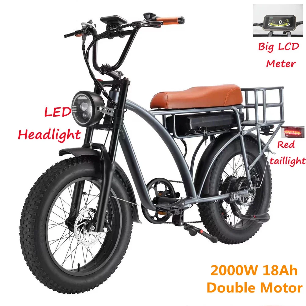

RoadAcc Electric Motorcycle 48V 1000W 2000W Double Motor 18AH Bicycles 20*4.0 Inch Fat Bike For Men Adults Mountain Beach Ebike
