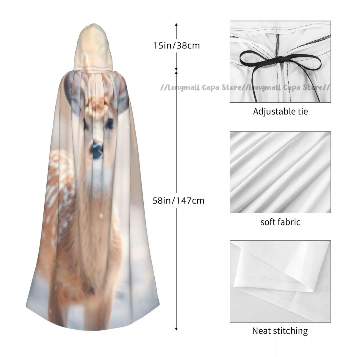 Олень в лесу со снегом плащ с капюшоном пальто Хэллоуин Косплей Костюм вампира