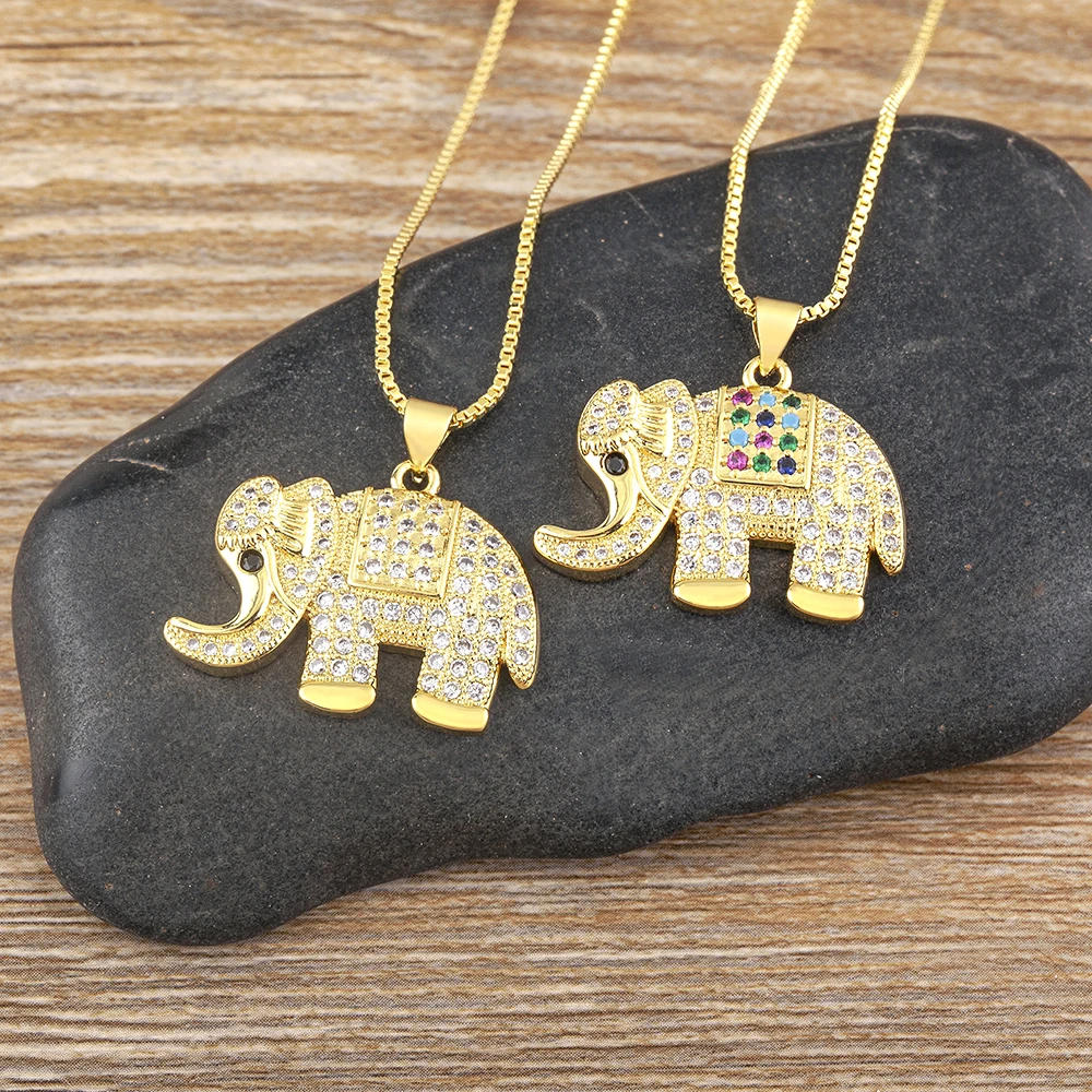 

Nidin New Cute Women's Luxury Cubic Zirconia Elephant Pendant Necklace Chain Aesthetic Statement Vintage Jewelry for Girls Gift