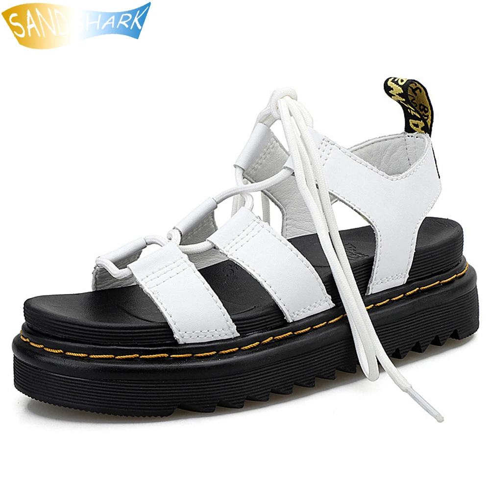 

Platform Gladiator Sandals Women Rome Shoes Genuine Leather 2022 Summer Ballroom Sandalias Punk Mujer Luxury Brand Bandage Shoes