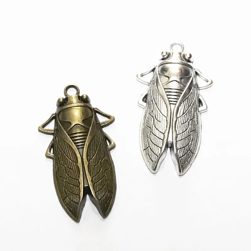 6Pcs 34*62MM Bronze Color Antique Silver Plated Cicada Charms Pendant DIY Jewelry Accessories