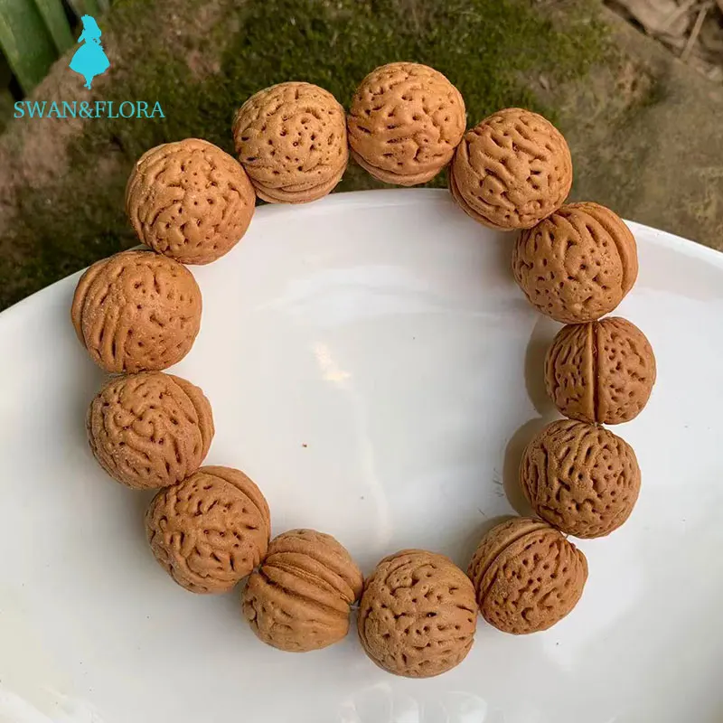 

18MM Genuine Natural Walnut Bracelet Crystal Gift Woman Round Beads Jewelry Fine