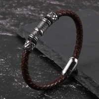 mens genuine leather basic bracelet stainless steel charm magetic buckle relationship trendy bangles with black coffee color