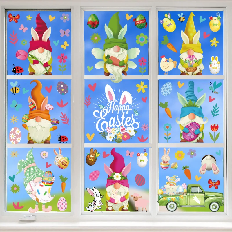 

Наклейки на окна «Гном», пасхальные наклейки на окна, яйца, охота, кролик, корзина, морковь, Декор для дома, детей, школы