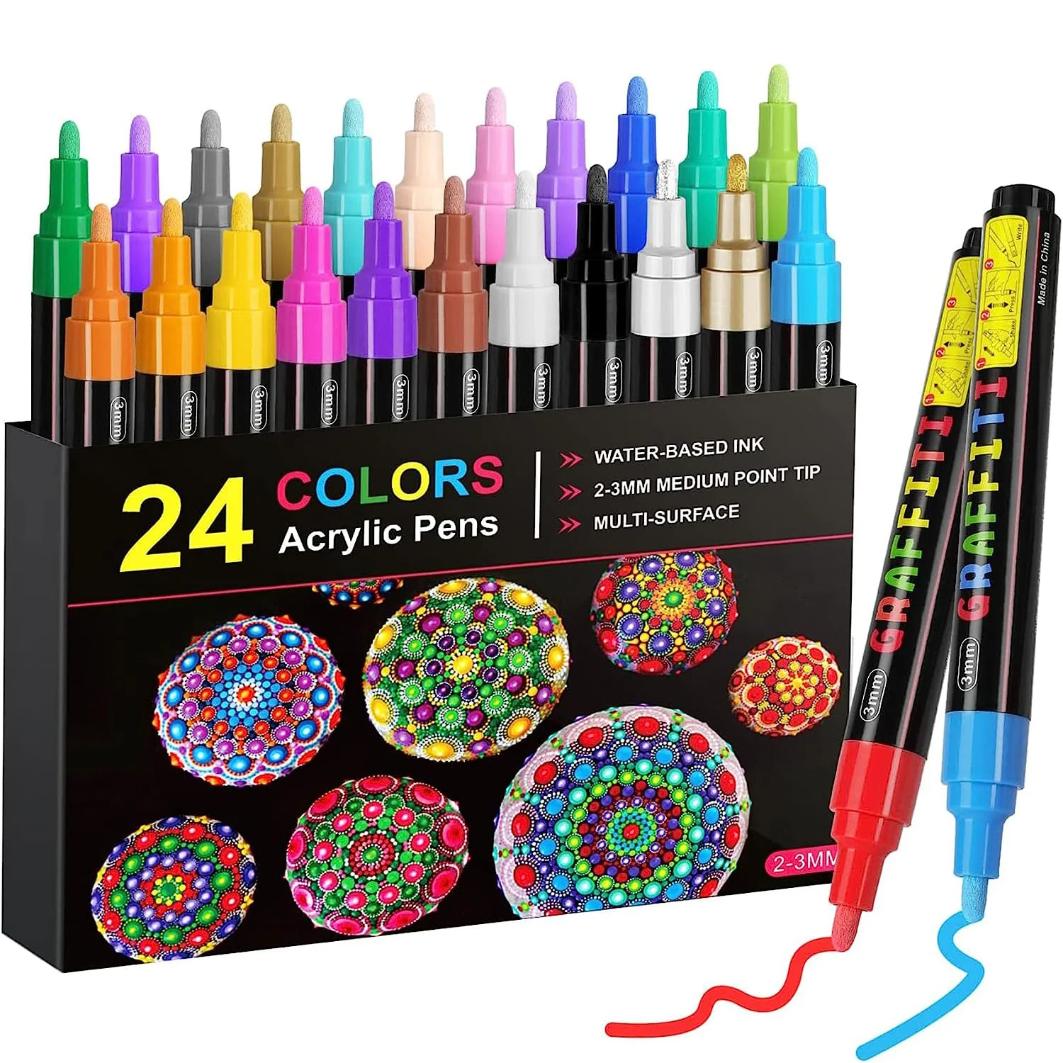 

Acrylic Paint Pens, Set of 12/18/24 Colors Paint Markers Pens for Rocks, Craft, Ceramic, Glass, Wood, -Art Crafting Supplies