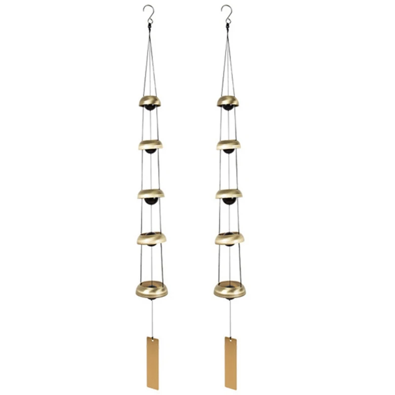 

2X Home Decoration Gift Temple Bell Entrance Living Room Wind Chime Blessing Garden Outdoor Yard Balcony Ornament -Brass