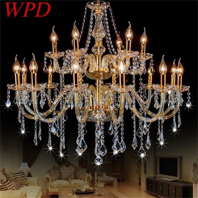 

WPD Modern Chandelier LED Lighting Pendant Lamp Crystal Gold Candle Fixtures Indoor for Home Hotel Hall