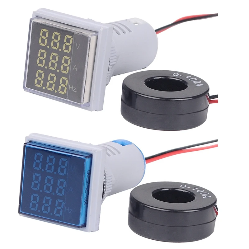 

22Mm AC 60-500V 0-100A Voltmeter Ammeter Hz Indicator Digital 20-75Hz Current Frequency Meter Digital Voltage LED Lamp