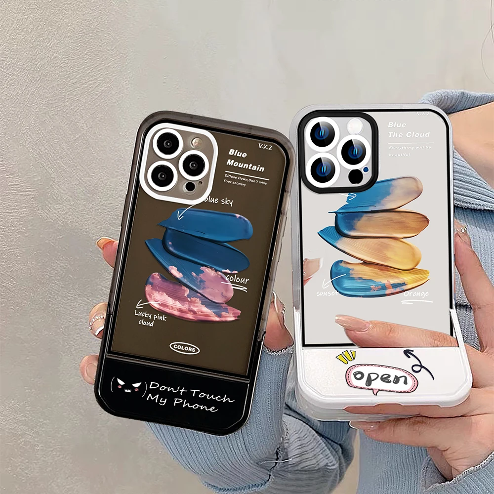 

Aesthetic Graffiti Stand Holder Case for iPhone 14ProMax 14Plus 13 12 11 Pro Max Luxury Soft Transparent Silicone Cover Capinha