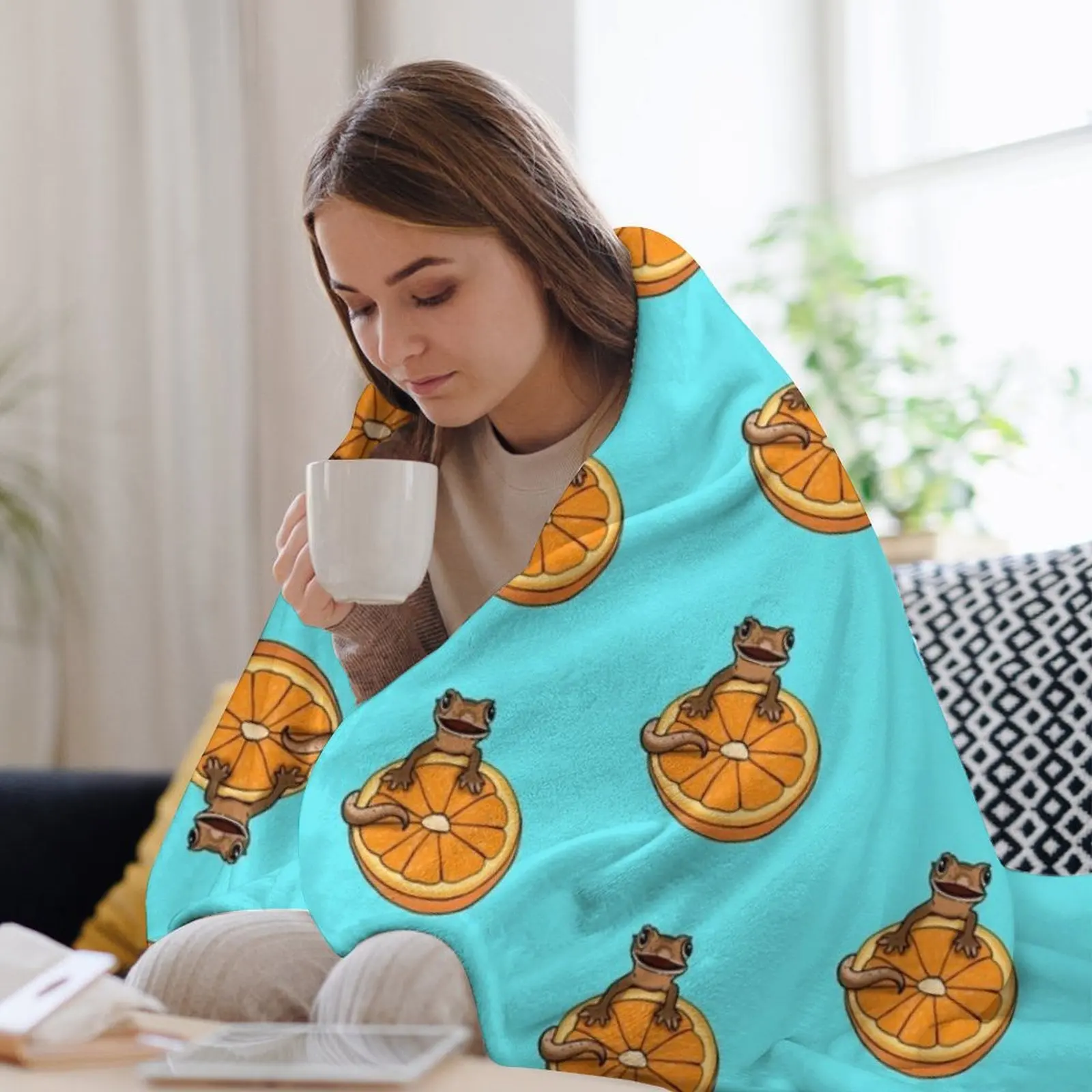 Crested Gecko and Orange Cute Happy Cresties Пледы Одеяла Для диванов Диван Одеяло Декоративные