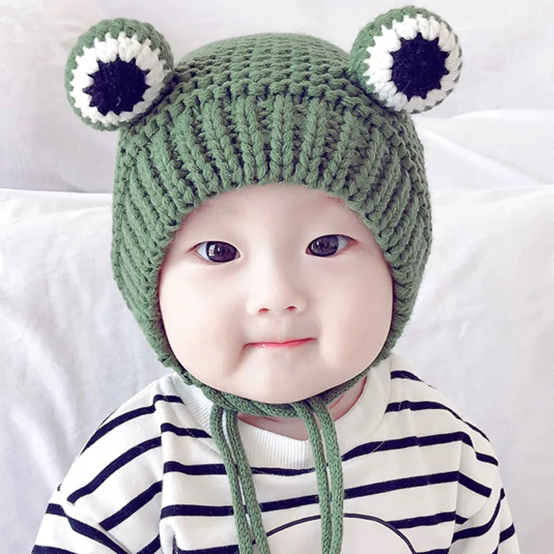 

Kids Cartoon Frog Knitted Hat Children Skullies Cap Winter Warm Beanie Hat Kid Boy and Girl Thickened Thicken Fleece Cute Caps