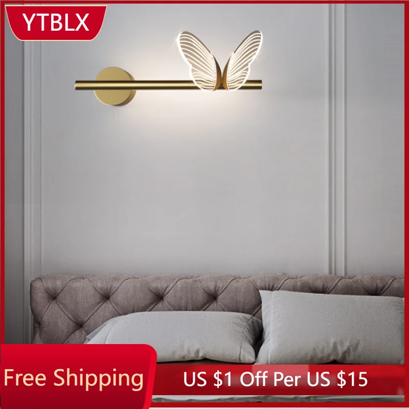 

Скандинавский современный дневной свет со светодиодными кристаллами в виде бабочки для гостиной фон для стены коридора лестницы освещение