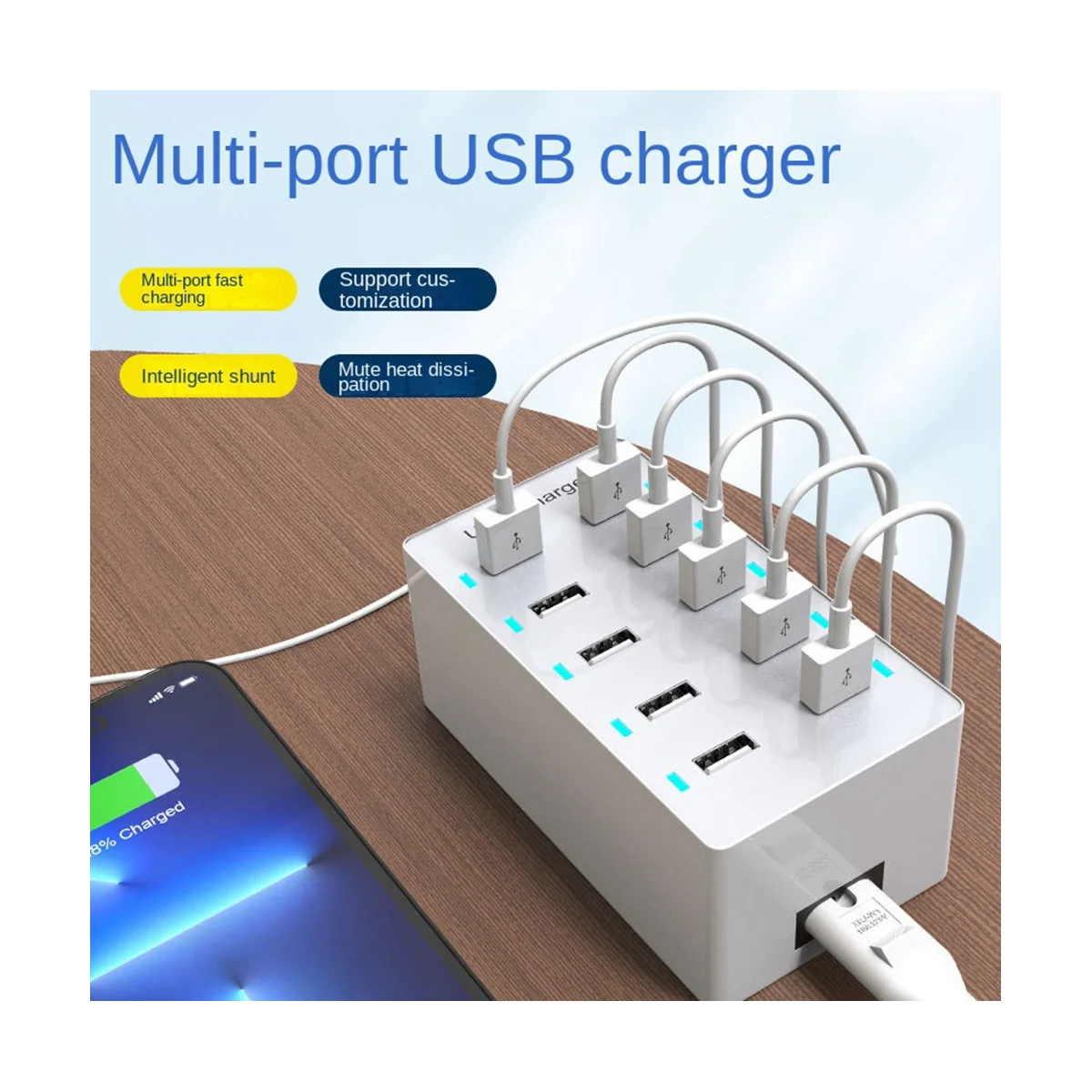 

Зарядное устройство с USB-портами, 10 портов, 50 Вт