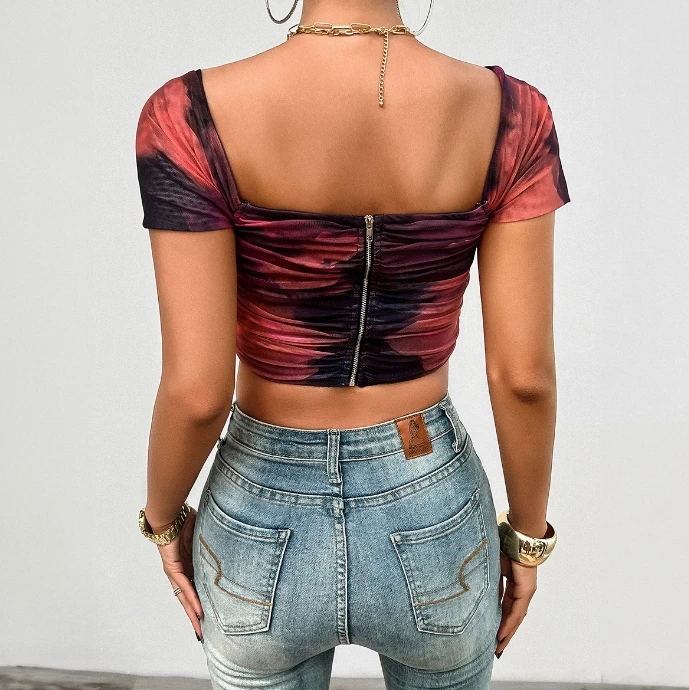 Женский облегающий топ с квадратным вырезом Повседневная футболка коротким