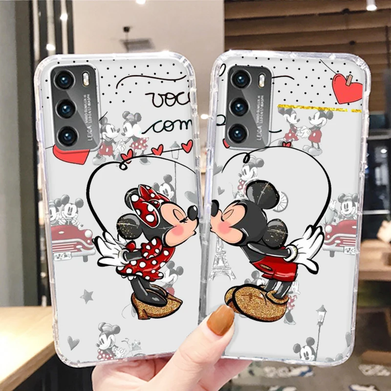 

Pink Disney Minnie Mickey Phone Case For Huawei P50 P40 P30 P20 Lite Mate 50 Nova 10 Y90 Y61 Y70 Plus 9 Pro 5T Transparent